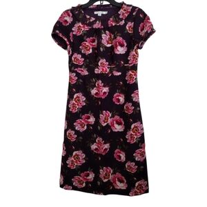 Boden Eggplant plum pink floral wool dress cap sleeves size 4R